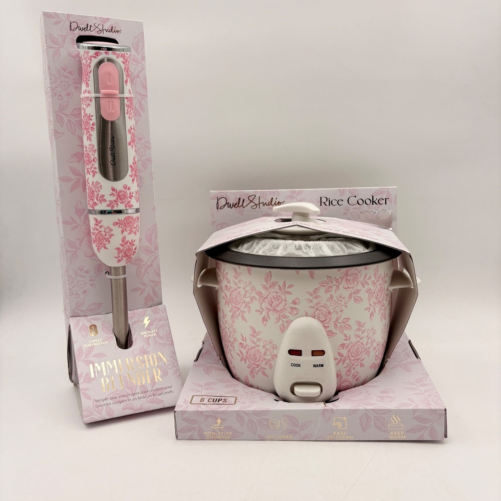 Dwell Studio Pink Floral Rice Cooker 6 Cup & 500W Immersion Blender Set NEW